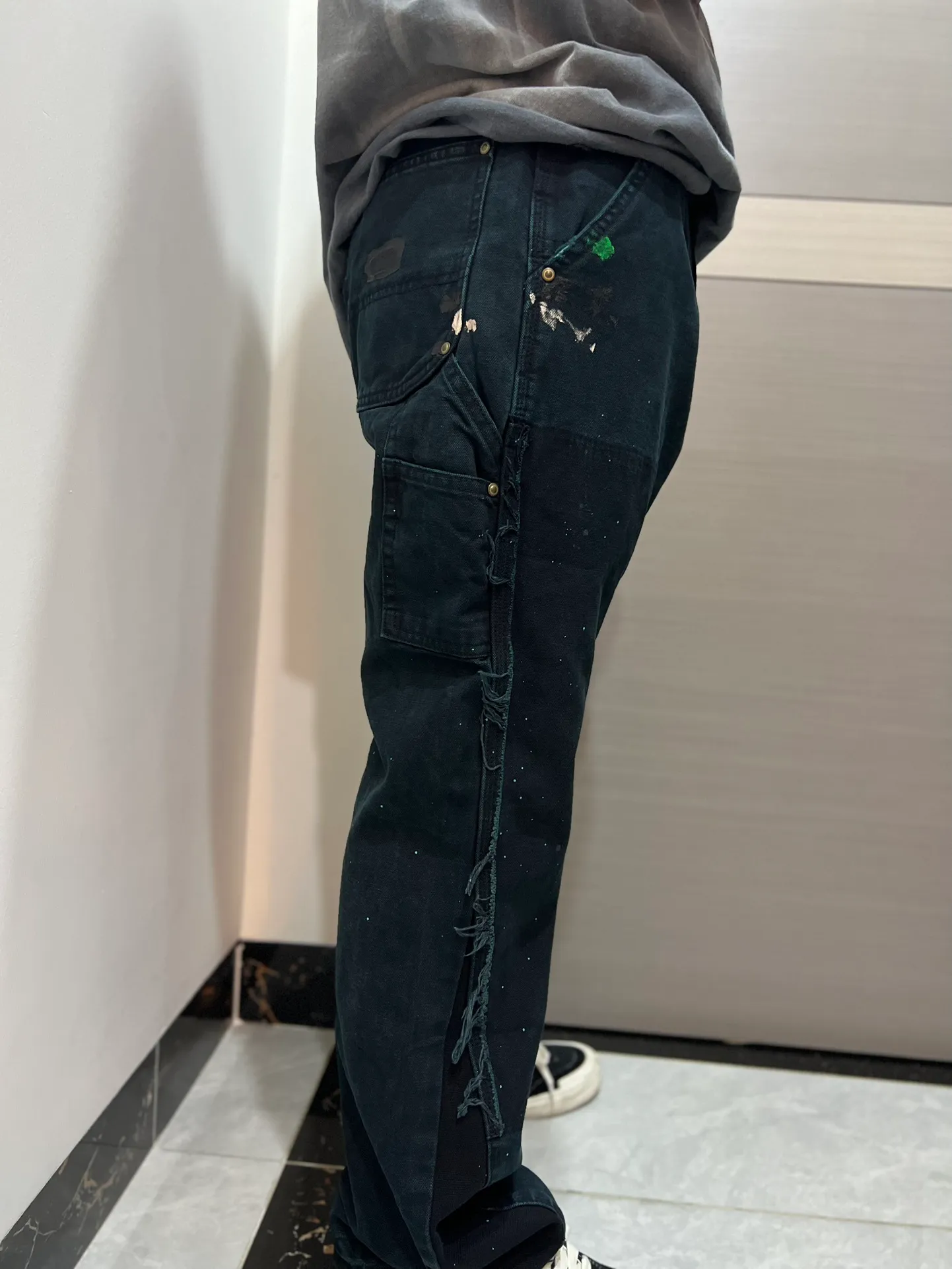 GALLERY DEPT. LA FLARE CARPENTER PANTS First generation paint-splashed ink-washed flared lumberjack pants Carhartt base version modified overalls blue black S-XL